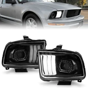 ANZO 05-09 Ford Mustang (w/Factory Halogen HL Only) Projector Headlights w/Light Bar Black Housing 121566