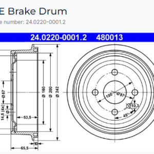 ATE 24.0220-0001.2 Brake Drum